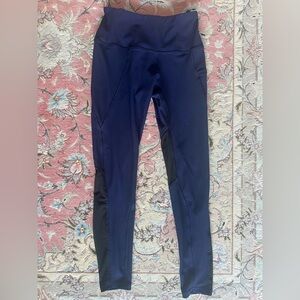 Athletic Navy Blue High-Rise Leggings with Mesh Panels & Side Pocket – Size XS
